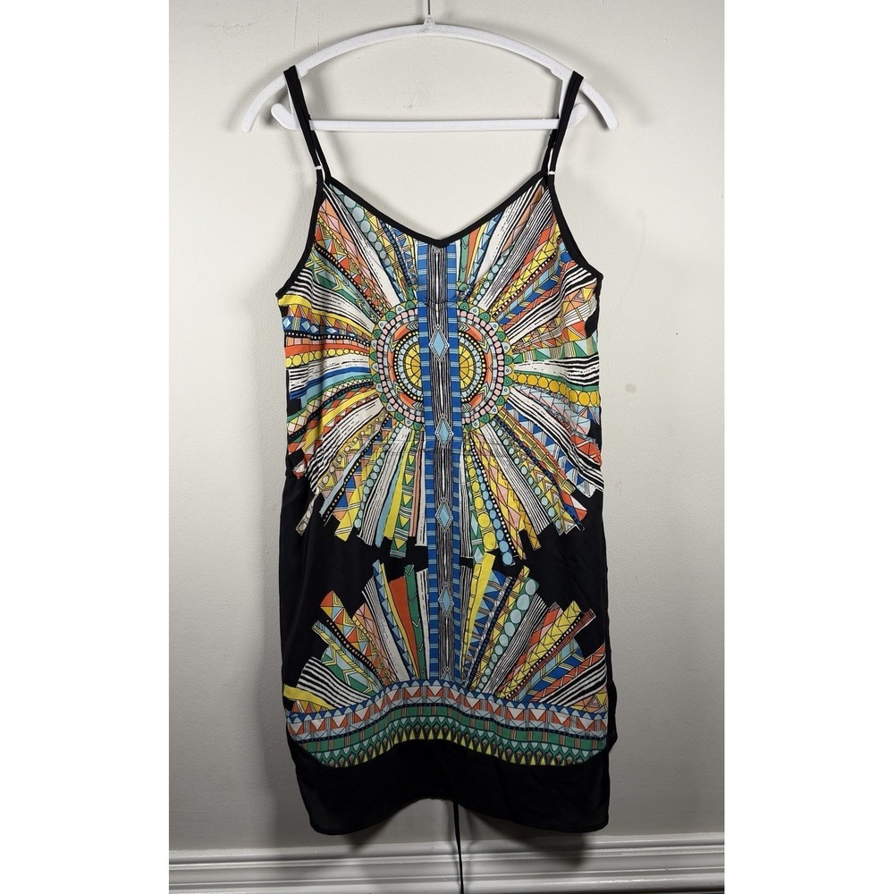 Glam Mini Dress‎ Women's Size L Blue Multi Bohemian Sundress Abstract Maximum